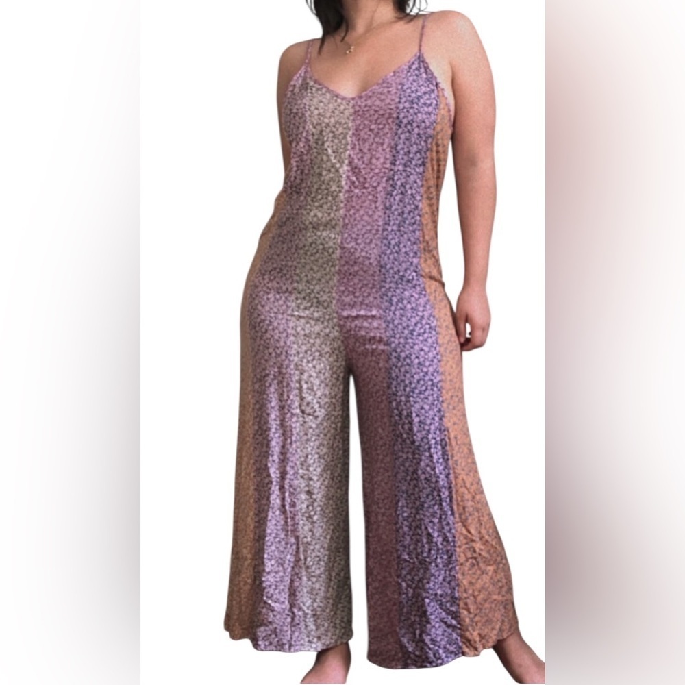 Storia Floral Patchwork Spaghetti Strap Wide Leg Jumpsuit S